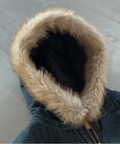 ヴィンテージライクデニムフードファーブルゾン（ブルゾン）｜Perushu