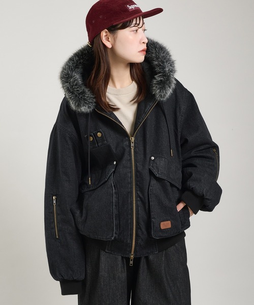 ヴィンテージライクデニムフードファーブルゾン（ブルゾン）｜Perushu