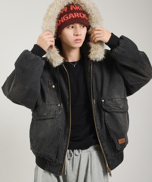 セール】ヴィンテージライクデニムフードファーブルゾン（ブルゾン
