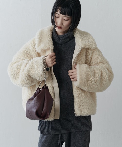 ドローコード付きフェイクファーボアブルゾン（ブルゾン）｜Lui's