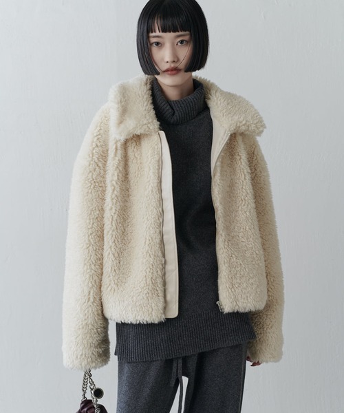 Lui's（ルイス）の「ドローコード付きフェイクファーボアブルゾン（ブルゾン・レディース・ベージュ/ホワイト/チャコールグレー・FREE）」の18枚目の写真