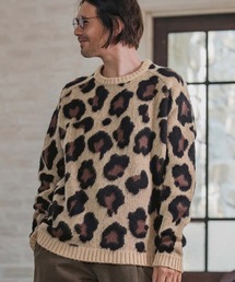 mn3190-Leopard Short Shaggy Crew Neck Knit Pullover ニット(CMP-252-009)