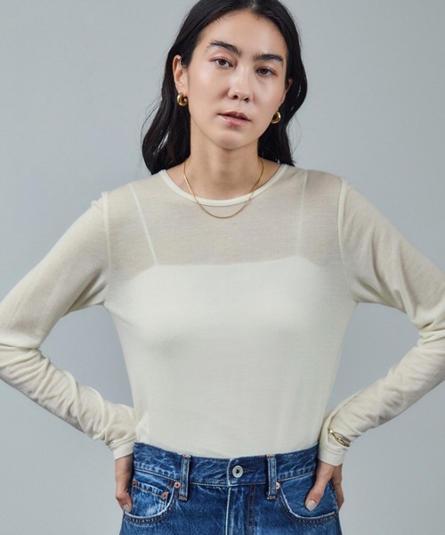 SALON adam et rope'(サロン アダム エ ロペ)の「テンセルカシミヤシルクシアーロンT(Tシャツ/カットソー・レディース・ブラック/ブラウン系その他2/オフホワイト・FREE)」の2枚目の写真