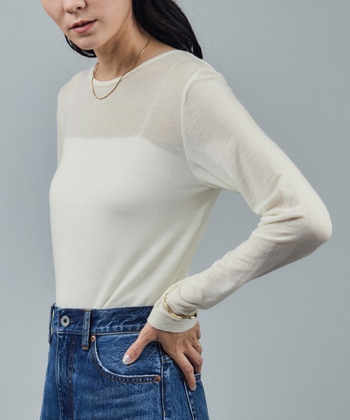 SALON adam et rope'(サロン アダム エ ロペ)の「テンセルカシミヤシルクシアーロンT(Tシャツ/カットソー・レディース・ブラック/ブラウン系その他2/オフホワイト・FREE)」の5枚目の写真
