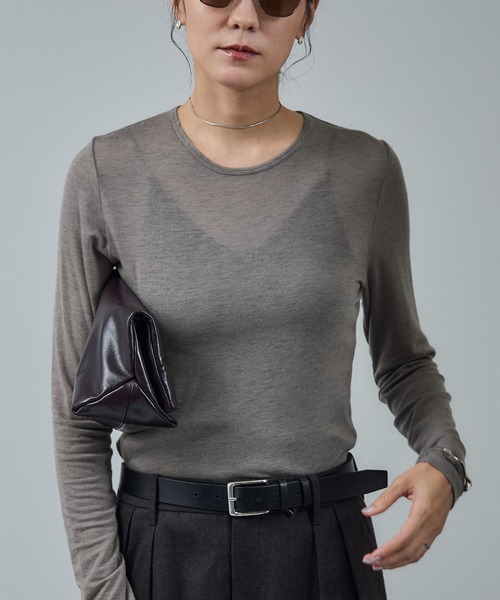 SALON adam et rope'(サロン アダム エ ロペ)の「テンセルカシミヤシルクシアーロンT(Tシャツ/カットソー・レディース・ブラック/ブラウン系その他2/オフホワイト・FREE)」の10枚目の写真