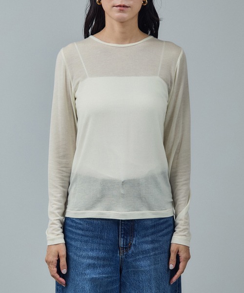SALON adam et rope'(サロン アダム エ ロペ)の「テンセルカシミヤシルクシアーロンT(Tシャツ/カットソー・レディース・ブラック/ブラウン系その他2/オフホワイト・FREE)」の11枚目の写真