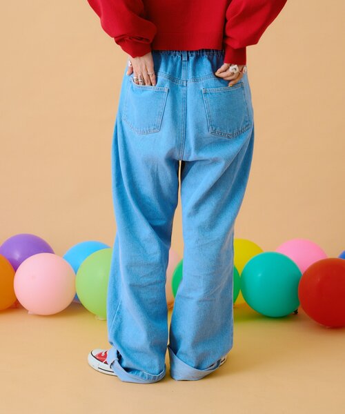 w closet(ダブルクローゼット)の「【あみこ企画】ハートパッチワークデニム(デニムパンツ・レディース・ブルー・FREE)」の6枚目の写真