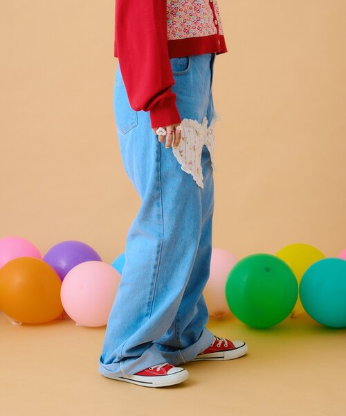 w closet(ダブルクローゼット)の「【あみこ企画】ハートパッチワークデニム(デニムパンツ・レディース・ブルー・FREE)」の8枚目の写真