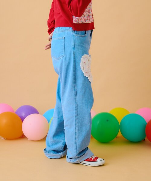 w closet(ダブルクローゼット)の「【あみこ企画】ハートパッチワークデニム(デニムパンツ・レディース・ブルー・FREE)」の9枚目の写真