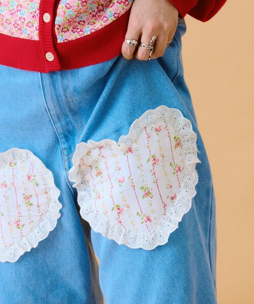 w closet(ダブルクローゼット)の「【あみこ企画】ハートパッチワークデニム(デニムパンツ・レディース・ブルー・FREE)」の11枚目の写真