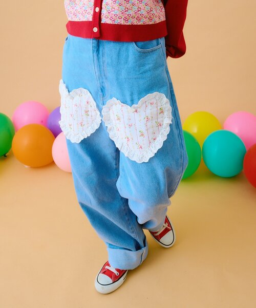 w closet(ダブルクローゼット)の「【あみこ企画】ハートパッチワークデニム(デニムパンツ・レディース・ブルー・FREE)」の12枚目の写真