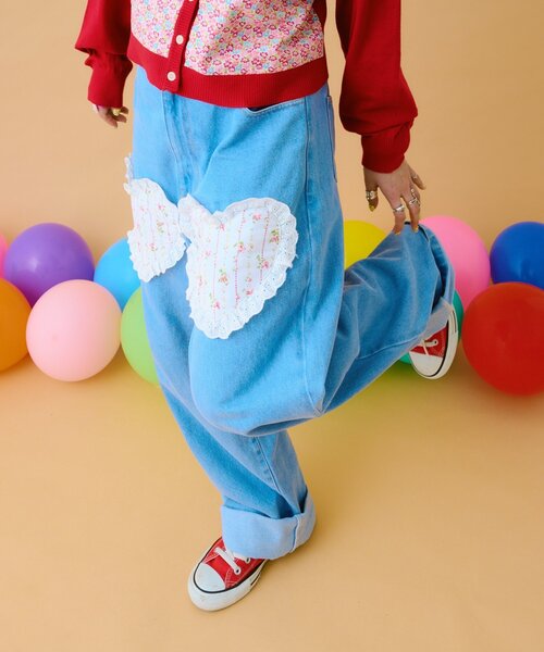 w closet(ダブルクローゼット)の「【あみこ企画】ハートパッチワークデニム(デニムパンツ・レディース・ブルー・FREE)」の13枚目の写真