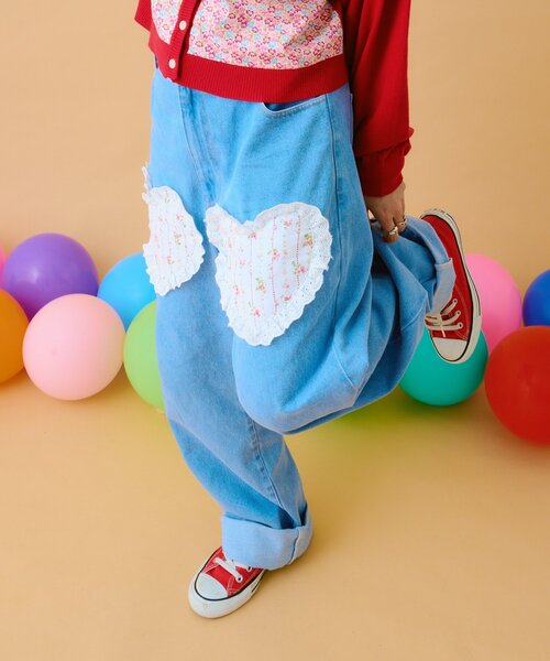 w closet(ダブルクローゼット)の「【あみこ企画】ハートパッチワークデニム(デニムパンツ・レディース・ブルー・FREE)」の14枚目の写真