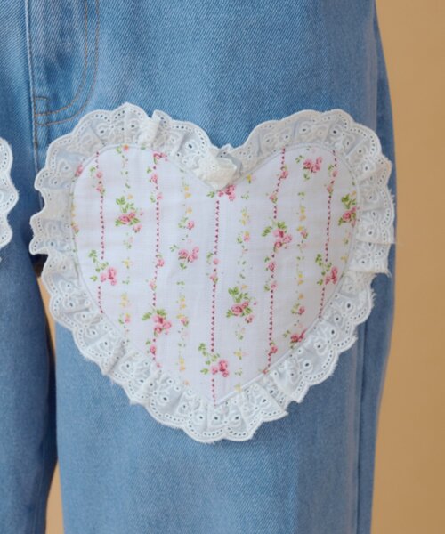 w closet(ダブルクローゼット)の「【あみこ企画】ハートパッチワークデニム(デニムパンツ・レディース・ブルー・FREE)」の16枚目の写真