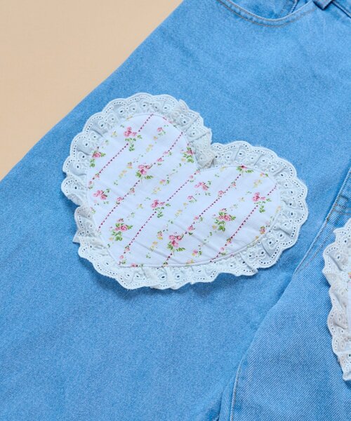 w closet(ダブルクローゼット)の「【あみこ企画】ハートパッチワークデニム(デニムパンツ・レディース・ブルー・FREE)」の17枚目の写真