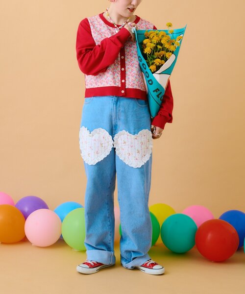w closet(ダブルクローゼット)の「【あみこ企画】ハートパッチワークデニム(デニムパンツ・レディース・ブルー・FREE)」の22枚目の写真