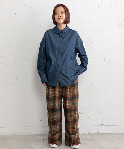 POU DOU DOU(プードゥドゥ)の「フリルカラー比翼シャツ(シャツ/ブラウス・レディース・オフホワイト/インディゴブルー・M)」の5枚目の写真