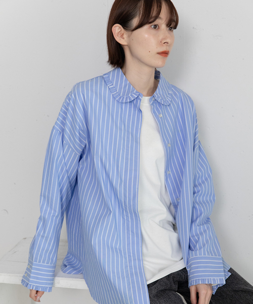 POU DOU DOU(プードゥドゥ)の「フリルカラー比翼シャツ(シャツ/ブラウス・レディース・オフホワイト/インディゴブルー・M)」の7枚目の写真