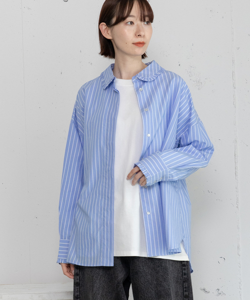 POU DOU DOU(プードゥドゥ)の「フリルカラー比翼シャツ(シャツ/ブラウス・レディース・オフホワイト/インディゴブルー・M)」の8枚目の写真