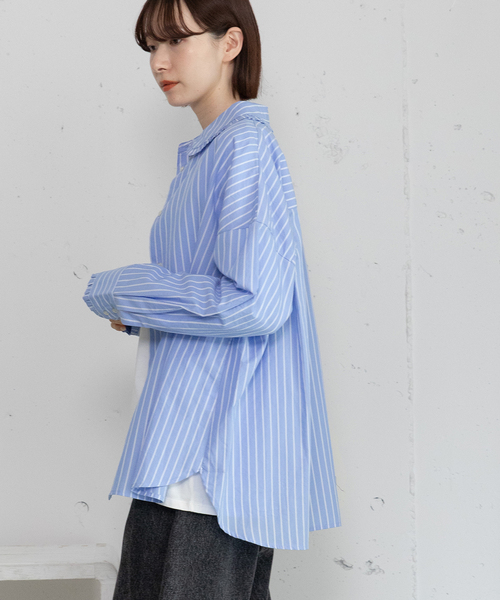 POU DOU DOU(プードゥドゥ)の「フリルカラー比翼シャツ(シャツ/ブラウス・レディース・オフホワイト/インディゴブルー・M)」の9枚目の写真