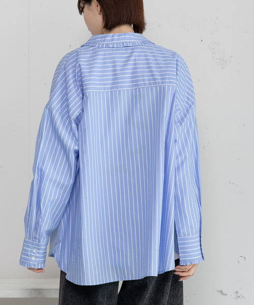 POU DOU DOU(プードゥドゥ)の「フリルカラー比翼シャツ(シャツ/ブラウス・レディース・オフホワイト/インディゴブルー・M)」の10枚目の写真