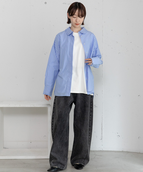 POU DOU DOU(プードゥドゥ)の「フリルカラー比翼シャツ(シャツ/ブラウス・レディース・オフホワイト/インディゴブルー・M)」の11枚目の写真