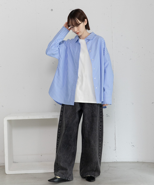 POU DOU DOU(プードゥドゥ)の「フリルカラー比翼シャツ(シャツ/ブラウス・レディース・オフホワイト/インディゴブルー・M)」の12枚目の写真