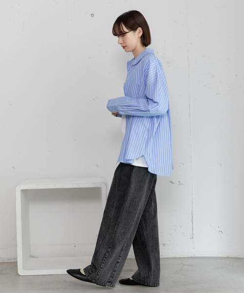 POU DOU DOU(プードゥドゥ)の「フリルカラー比翼シャツ(シャツ/ブラウス・レディース・オフホワイト/インディゴブルー・M)」の13枚目の写真