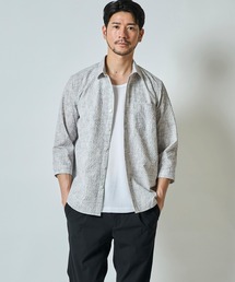 幾何学柄プリントサッカー7分袖シャツ