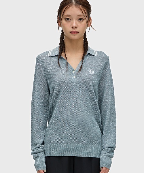 【完売品・訳あり】FRED PERRY リブ編みポロシャツ ニット グレー 完売品・訳あり】FRED PERRY リブ編みポロシャツ ニット グレー