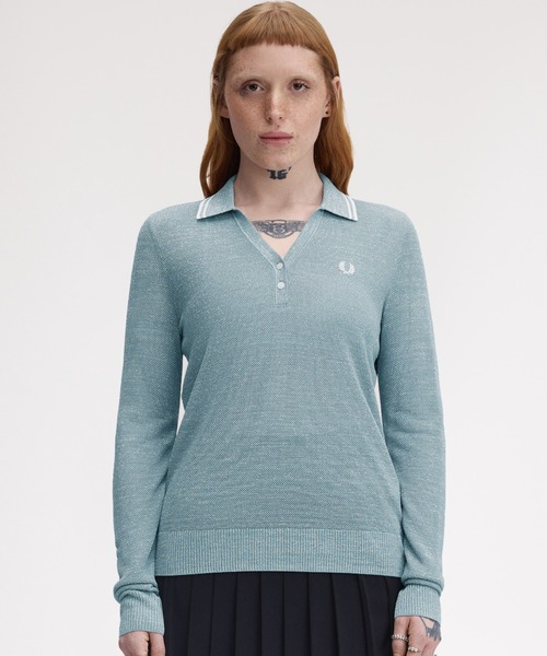 Textured Metallic Knit Polo Shirt／テクスチャーラメニット