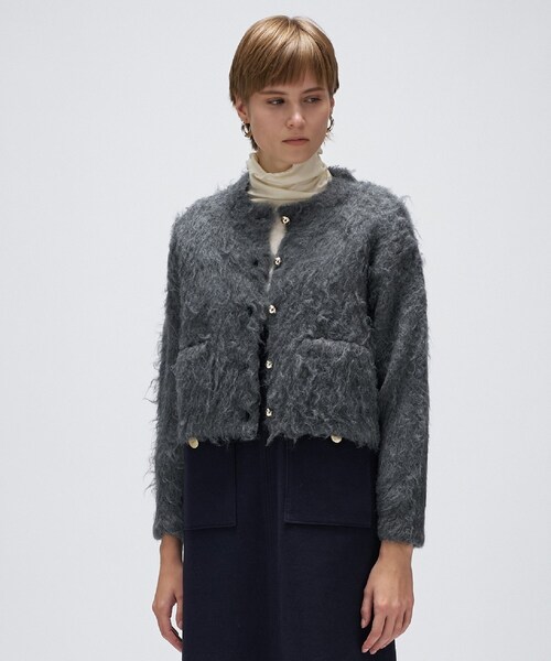 cloenc(クロエンス)の「【手洗い可】ウェーヴシャギークロップドカーディガン(カーディガン/ボレロ・レディース・ベージュ系3/サックスブルー系3/グレー系3・02)」の1枚目の写真