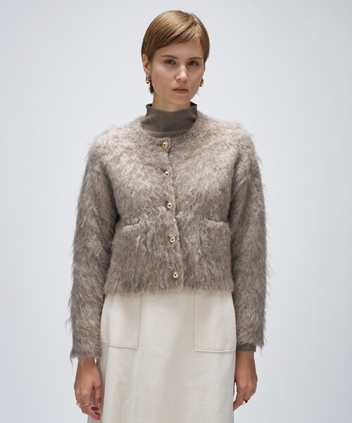 cloenc(クロエンス)の「【手洗い可】ウェーヴシャギークロップドカーディガン(カーディガン/ボレロ・レディース・ベージュ系3/サックスブルー系3/グレー系3・02)」の2枚目の写真