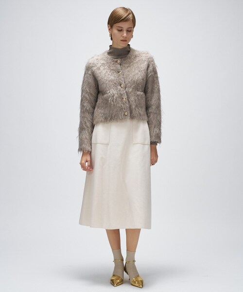 cloenc(クロエンス)の「【手洗い可】ウェーヴシャギークロップドカーディガン(カーディガン/ボレロ・レディース・ベージュ系3/サックスブルー系3/グレー系3・02)」の6枚目の写真