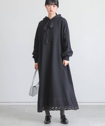 裏シャギーフードリボンワンピース