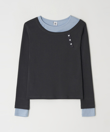 RONRON（ロンロン）の「UNBALANCE HEART BUTTON LAYERED T SHIRT CHARCOAL（Tシャツ/カットソー）」