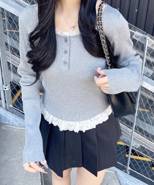 INGNI（イング）の「１２Ｇヘンリーネックフリルレース付ニット（ニット/セーター・レディース・グレー/ブラック/ボルドー・M）」の10枚目の写真