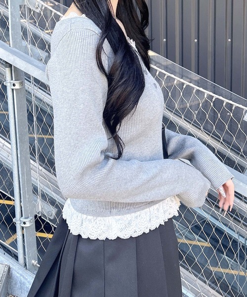 INGNI（イング）の「１２Ｇヘンリーネックフリルレース付ニット（ニット/セーター・レディース・グレー/ブラック/ボルドー・M）」の12枚目の写真