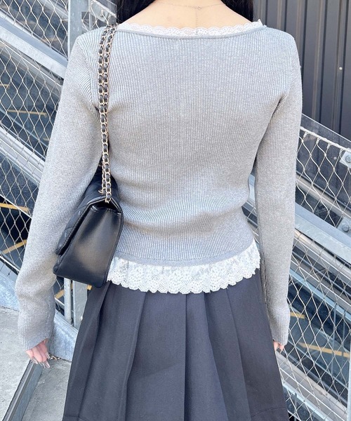 INGNI（イング）の「１２Ｇヘンリーネックフリルレース付ニット（ニット/セーター・レディース・グレー/ブラック/ボルドー・M）」の13枚目の写真