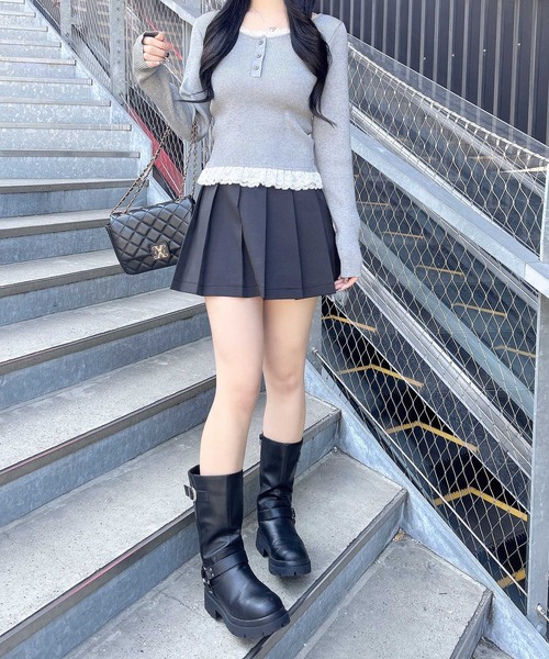 INGNI（イング）の「１２Ｇヘンリーネックフリルレース付ニット（ニット/セーター・レディース・グレー/ブラック/ボルドー・M）」の14枚目の写真