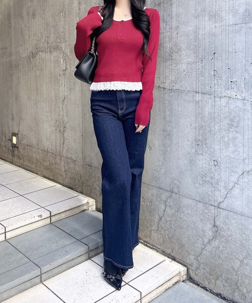 INGNI（イング）の「１２Ｇヘンリーネックフリルレース付ニット（ニット/セーター・レディース・グレー/ブラック/ボルドー・M）」の20枚目の写真