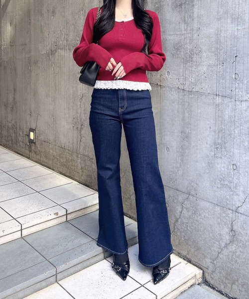 INGNI（イング）の「１２Ｇヘンリーネックフリルレース付ニット（ニット/セーター・レディース・グレー/ブラック/ボルドー・M）」の21枚目の写真