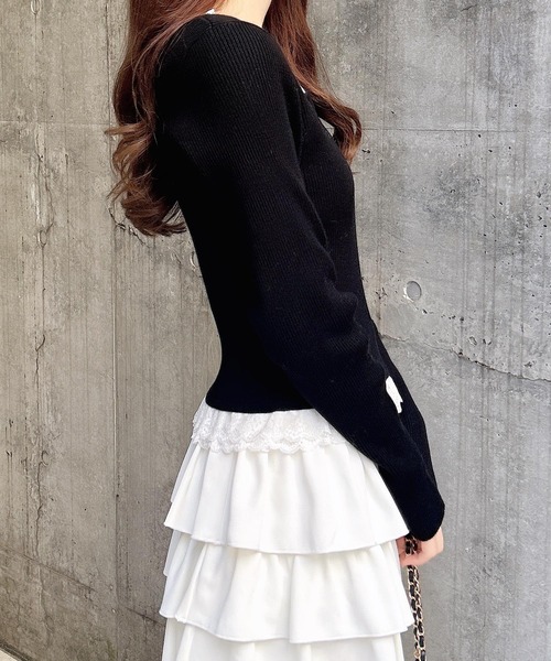 INGNI（イング）の「１２Ｇヘンリーネックフリルレース付ニット（ニット/セーター・レディース・グレー/ブラック/ボルドー・M）」の6枚目の写真