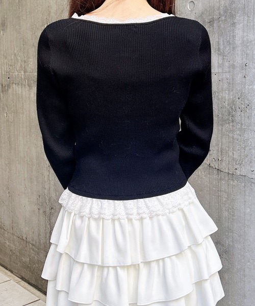 INGNI（イング）の「１２Ｇヘンリーネックフリルレース付ニット（ニット/セーター・レディース・グレー/ブラック/ボルドー・M）」の7枚目の写真