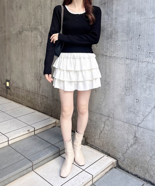 INGNI（イング）の「１２Ｇヘンリーネックフリルレース付ニット（ニット/セーター・レディース・グレー/ブラック/ボルドー・M）」の8枚目の写真