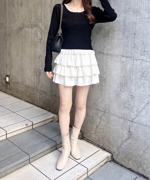 INGNI（イング）の「１２Ｇヘンリーネックフリルレース付ニット（ニット/セーター・レディース・グレー/ブラック/ボルドー・M）」の9枚目の写真