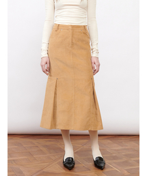 Corduroy Tucked Midi Skirt Camel