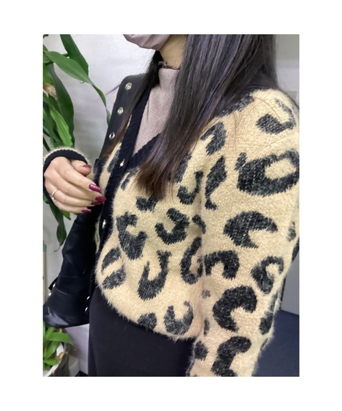 Bling Leads(ブリングリーズ)の「【Bls】 【Bling Leads】ヒョウ柄ショート丈カーディガン C/D(カーディガン/ボレロ・レディース・ベージュ/ホワイト・FREE)」の3枚目の写真
