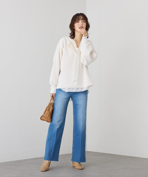 RIVE DROITE（リヴドロワ）の「予約【オンオフ使える】ナロータイブラウス（シャツ/ブラウス・レディース・ベージュ/オフホワイト/サックスブルー・FREE）」の13枚目の写真