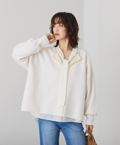 RIVE DROITE（リヴドロワ）の「予約【オンオフ使える】ナロータイブラウス（シャツ/ブラウス・レディース・ベージュ/オフホワイト/サックスブルー・FREE）」の14枚目の写真